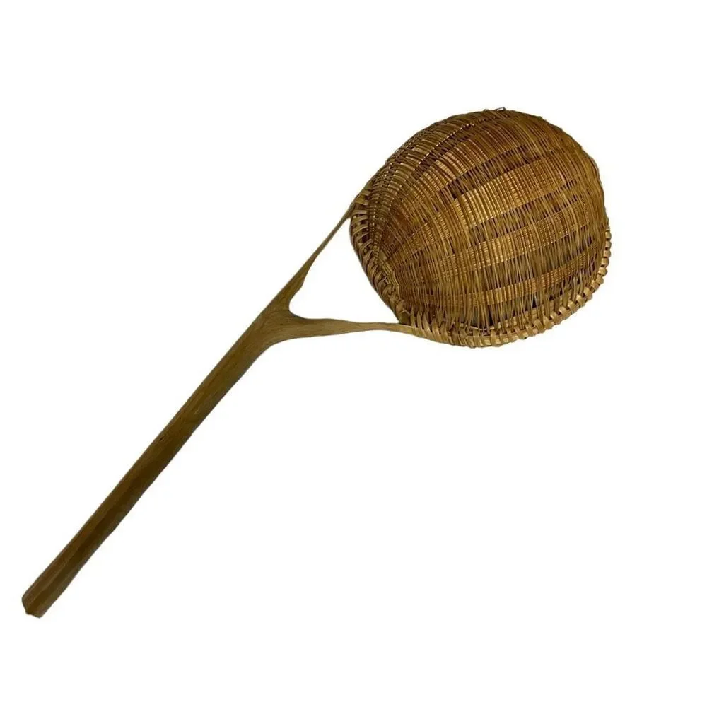 Vintage hand & carved woven bamboo rice strainer or colander.